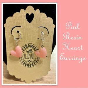 Pink Resin Heart Earrings
